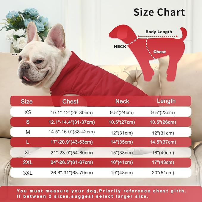 2 Layers Fleece Lined Warm Dog Jacket for Puppy Winter Cold Weather,Soft Windproof Small Dog Coat,Red M