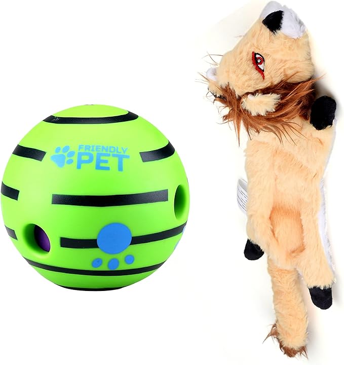 Wobble Giggle Ball and Plush NO Stuffing Squeaky Toy Combo (Lion)