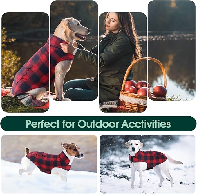 Kuoser Reversible Dog Jacket, Warm Winter Coat for Large Dogs, Warm Windproof Pet Cold Weather Clothes, Red XXL