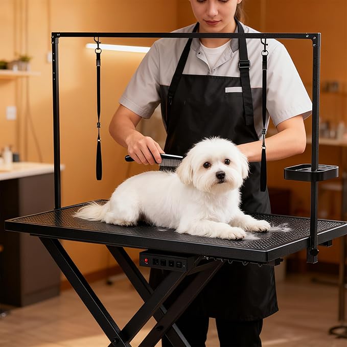52in Electric Dog Grooming Table, Heavy Duty Adjustable Lift Grooming Table for Large Dogs, Capacity 660IB, with Tool Organizer, Foot Control, Anti Slip Tabletop (BLACK, 51.2 * 24.2INCH)
