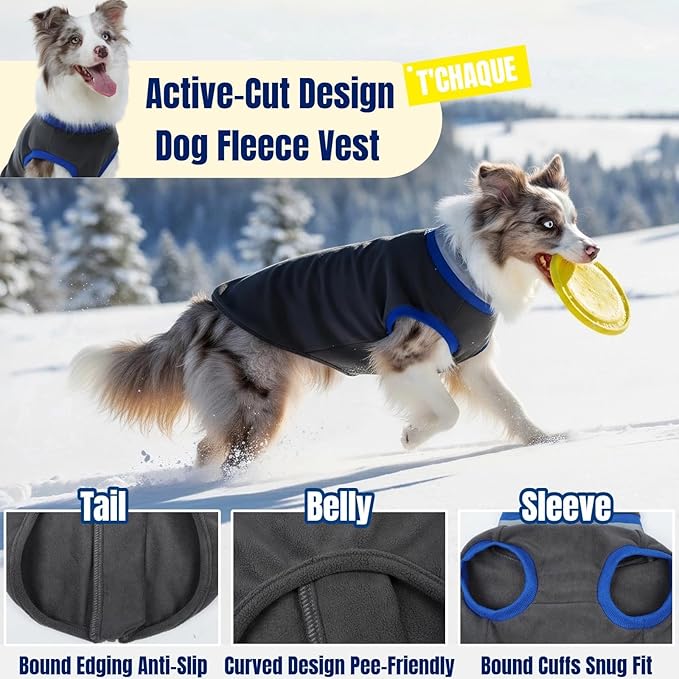 Winter Warm Turtleneck Fleece Vest Dog Clothes, Ultra-Soft & Snug-Fit Puppy Coat for Large Dogs with Back-Zipper, Thermal Doggie Vests Sweatshirt with Reflective Strip, Pet Sweater Male Girl(Grey, L)