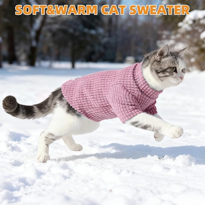 KOOLTAIL Cat Sweater for Sphynx - Soft Fleece Sweaters for Cats Only, Elastic Pet Clothes with Sleeves, Thick Winter Warm Cold Weather Apparel for Hairless Cat, Puppy Pajamas for Small Dogs, Pink S