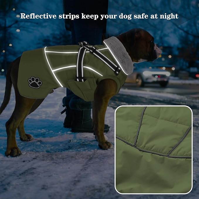 Doglay Dog Coat with Harness, Reflective Warm Dog Jacket Waterproof Puppy Winter Coat for Cold Weather, Adjustable Fleece Jacket for Small Medium Large Dogs