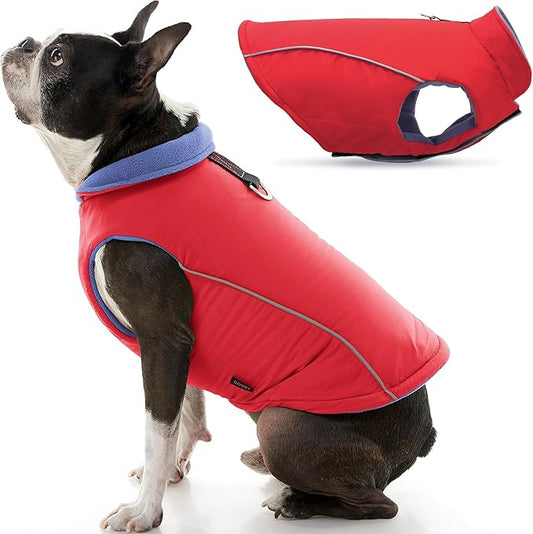 Gooby Sports Vest Dog Jacket - Red, Small - Reflective Dog Vest with D Ring Leash Warm Fleece Lined Hook and Loop Closure for Small to Medium Dogs