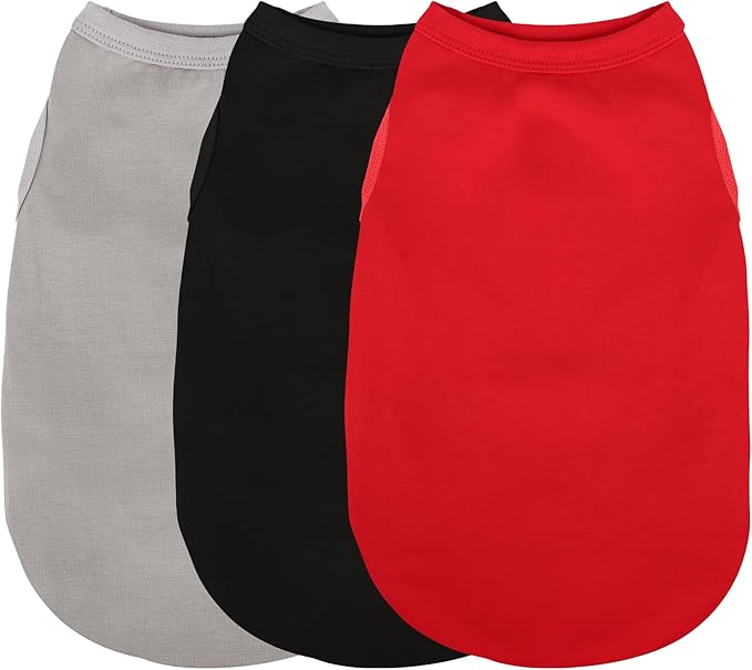 Paiaite 3 Pieces Plain Dog Shirt Sleeveless Puppy Cotton Dog Shirts Breathable Pet Apparel Tank Top Colorful Puppy Sweatshirt Clothes for Small Medium Dogs Red Black and Grey XXL