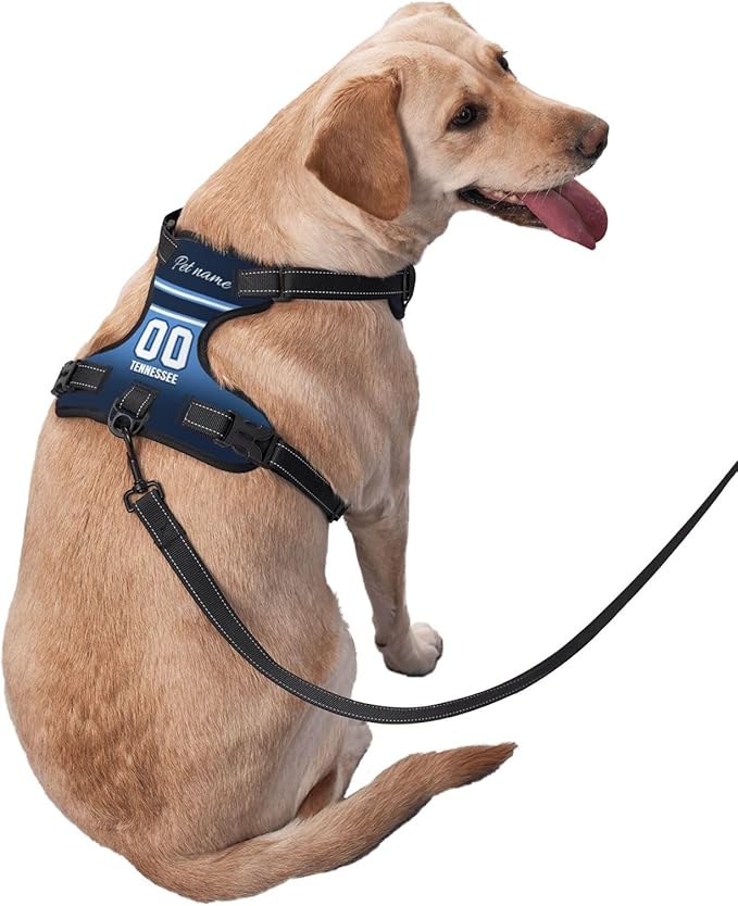Custom Tennessee Dog Harness with Reflective Stripes Personalized Name and Number Dog Vest Harness with Pet Traction Rope for Small Medium Large Dog