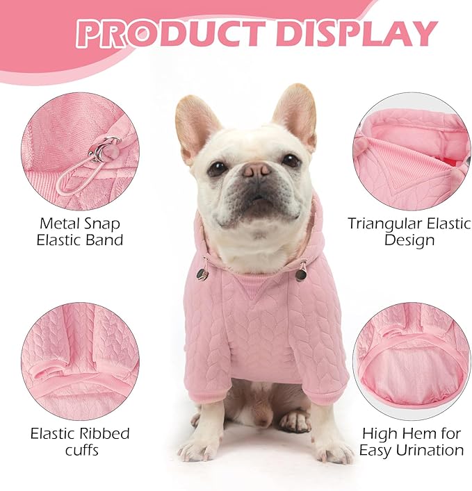 EXPAWLORER Textured Cable Knit Basic Dog Hoodie, Elevated Style Dog Sweater with Leash Hole and Pocket, Soft and Warm Pet Winter Coat, Cold Weather Clothes for Small Medium Large Dogs,Pink S
