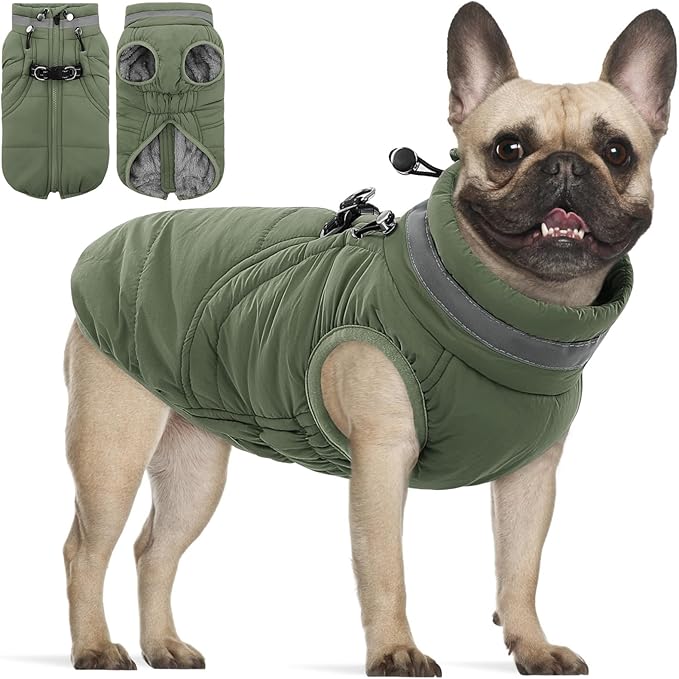 SAWMONG Dog Coat, Warm Dog Winter Coat, Waterproof Fleece Jacket, Cold Weather Dogs Jacket (S,Green)