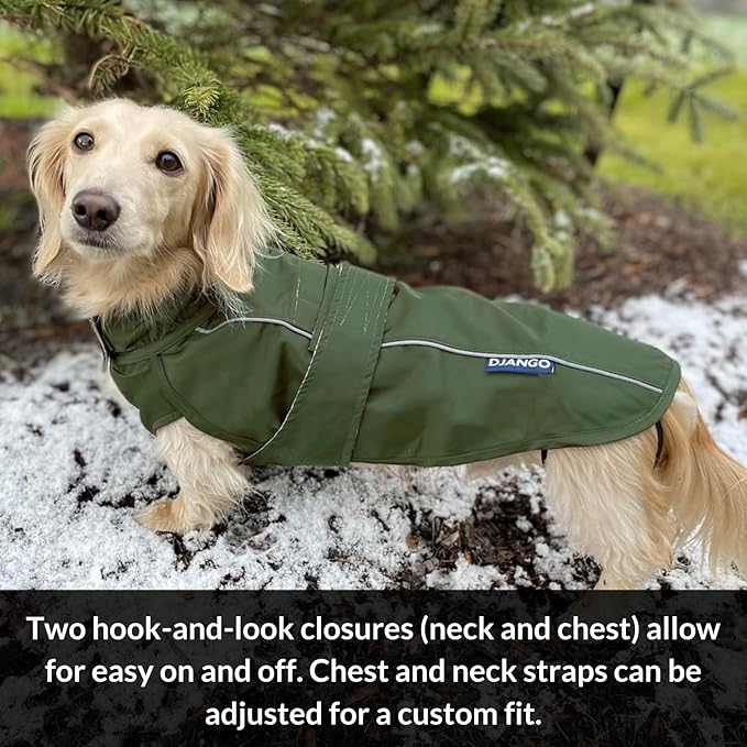 DJANGO Dog Jacket & Raincoat – Lightweight Water-Resistant Coat for Small, Medium, Long Dogs, Dachshunds – Reflective, Adjustable Fit, Harness-Compatible, Easy-Access Harness Hole - Lilac Purple Large