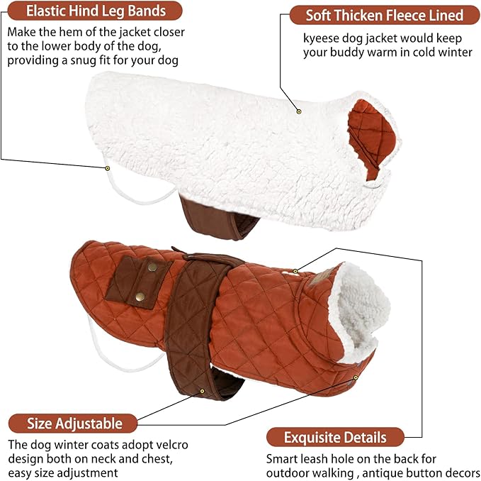 KYEESE Dog Coat Windproof Dog Coats for Small Dogs Soft Pet Sweater for Cold Weather Thick Cat Clothes with Pocket Warm Pet Winter Puffer Coat with Leash Hole Waterproof Dogs Jacket with Fleece Lined
