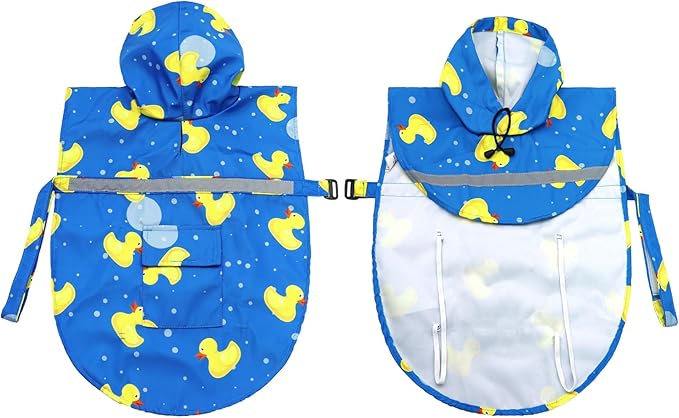 NACOCO Large Dog Raincoat Adjustable-Pet Rubber Ducks Yellow Water Proof Clothes Lightweight Rain Jacket Poncho Hoodies with Strip Reflective Blue (Blue XXXL, Yellow Duck)