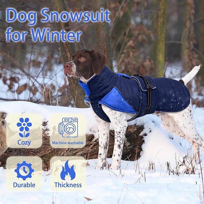 MIGOHI Comfortable Large Dog Coat - Waterproof Dog Coat with Reflective Strips,Windproof XXL Dogs Jacket with Warm Turtleneck, Snow Coats for Large Dogs,Labrador Golden Retriever,2XL,DarkBlue