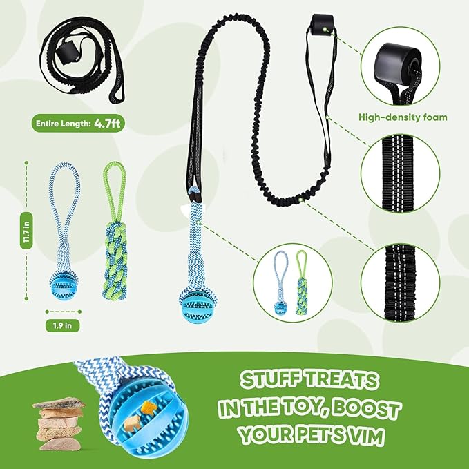 Dog Bungee Toy for Small/Puppies Dogs,Interactive Dog Tug of War Toys Set with Tether, Rope and Ball, Tree Hanging Toy with 2 Chew Ropes,Indoor Spring Pole Ropes,Not for Aggressive Chewers