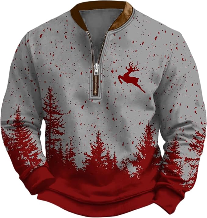 HOTYD Aztec Cowboy Jacket Men Vintage Bullhorn Printed Oversized Western Sweatshirt Long Sleeve Quarter Zip Pullover