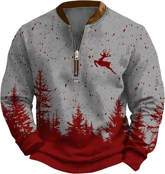 HOTYD Aztec Cowboy Jacket Men Vintage Bullhorn Printed Oversized Western Sweatshirt Long Sleeve Quarter Zip Pullover