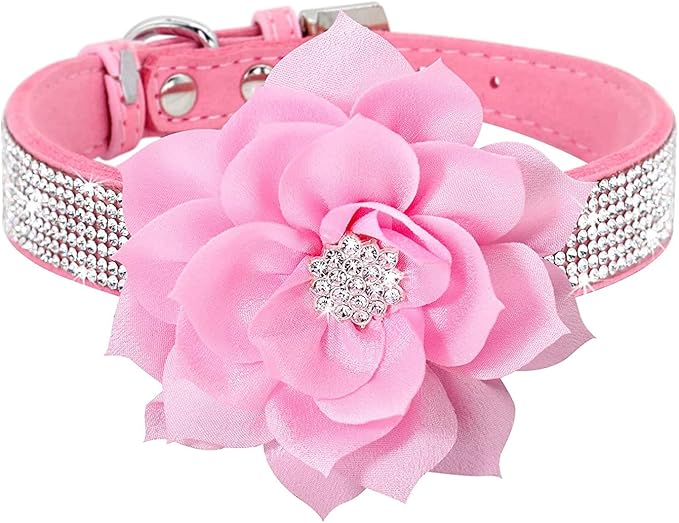 Serijoars Small Dog Collar with Rhinestone Crystal Diamond Colorful Bling Girl Puppy Cat Collars (M, Pink6)