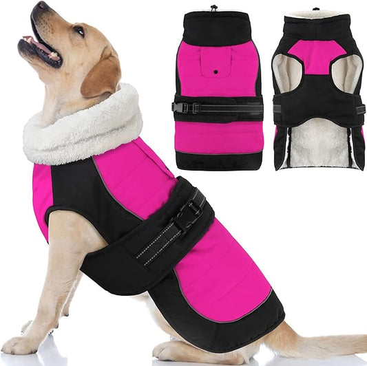 Dogcheer Waterproof Dog Coat, Christmas Dog Winter Jacket, Adjustable Puppy Fleece Coat for Cold Weather, Reflective Turtleneck Snow Jacket for Small Medium Large Dogs - Pink, S