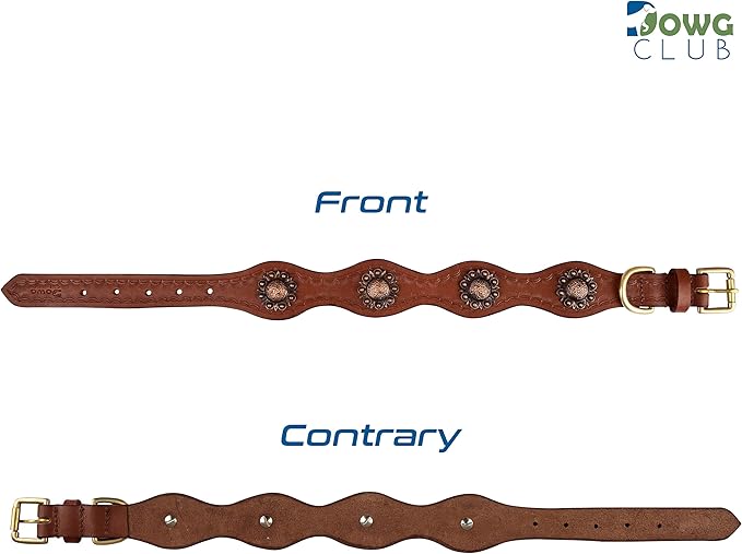 | Genuine Leather Scalloped Edges Vintage Dog Collar | Full Grain, Heavy Duty | Comfortable, Strong | Best for Medium, Large & XL Breeds (XL (Fit Neck Size 22"-26"), Brown-Scalloped Edges)
