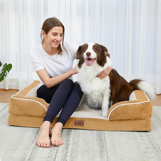 Comfort Expression Orthopedic Dog Bed for Small Dogs 20x14 Inch, Waterproof Supportive Egg Crate Foam Small Pet Bed with Removable Bolsters, Dog Couch with Washable Cover & Non-Slip Bottom, Caramel