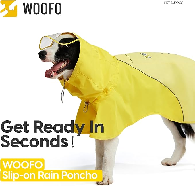 Slip-On Dog Rain Poncho, Quick&Easy to Wear Dog Raincoat, Unrestricted, Super Lightweight&Waterproof Rain Jacket for All Breeds, Adjustable and Reflective(Yellow, 2XS)