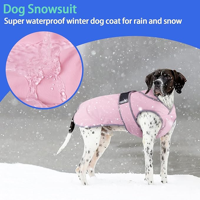 MIGOHI Reflective Dog Coat, Waterproof Winter Jacket, Fleece Lined, Small, Pink