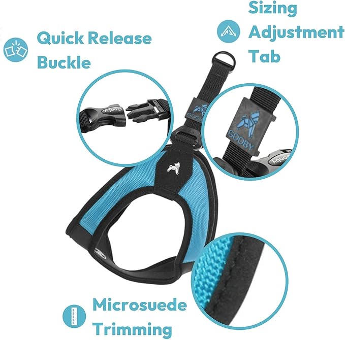 Gooby - Escape Free Easy Fit Harness, Small Dog Step-in Harness for Dogs That Like to Escape Their Harness, Turquoise, Medium