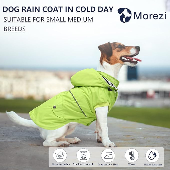 Dog Raincoat Waterproof Raincoats Dog rain Jacket Buttons Zipper Hood Drawstring Suitable for Small Medium Yorkie Terrier Schnauzer Poodle Border Collie Labrador 8lbs to 80lbs Green L