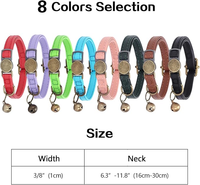 Cat Collar Breakaway, Personalized Leather Cat Collar with Bells - Adjustable Customized Collar with Name & Phone Number Tag for Girl Boy Cats - Quick Release Buckle for Cats & Kittens(Red)