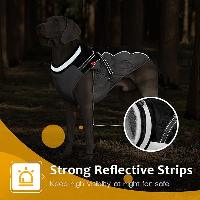 Dog Winter Coat with Harness, Dog Jacket, Pet Clothes with Zipper on Back, Waterproof Windproof Warm Vest, Reflective Cold Weather Coats, for Small Medium Large Dogs, Thick, Black, S