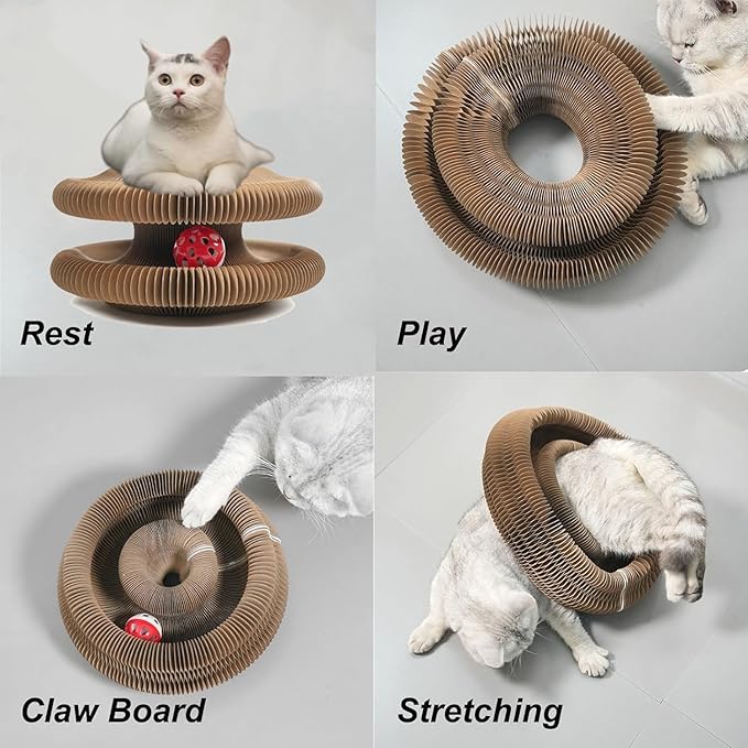 Kitty Kurlz Cat Toy,Magic Organ Cats Scratcher Board,Foldable Recyclable Accordion Toys with Ball for Cats Indoor(2pc)