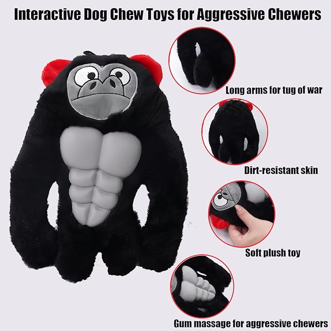 Tough Dog Toys for Heavy Chewers, Interactive Plush Dog Chew Toys with Rubber Muscles, Squeak Dog Toys for Aggressive Chewers, Dog Toy for Small Medium Large Breed (Bodybuilders Fox)