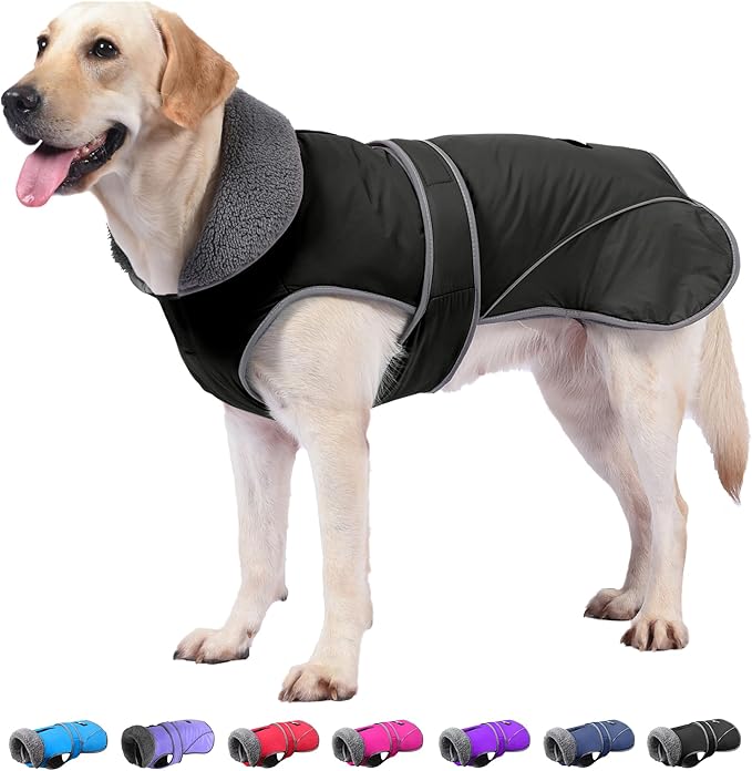 Dogcheer Dog Coat, Waterproof Dog Jacket Reflective Pet Winter Coat with Adjustable Hook & Loop, Christmas Puppy Fleece Jacket Warm Turtleneck Snowsuit for Small Medium Large Dogs - Black, M