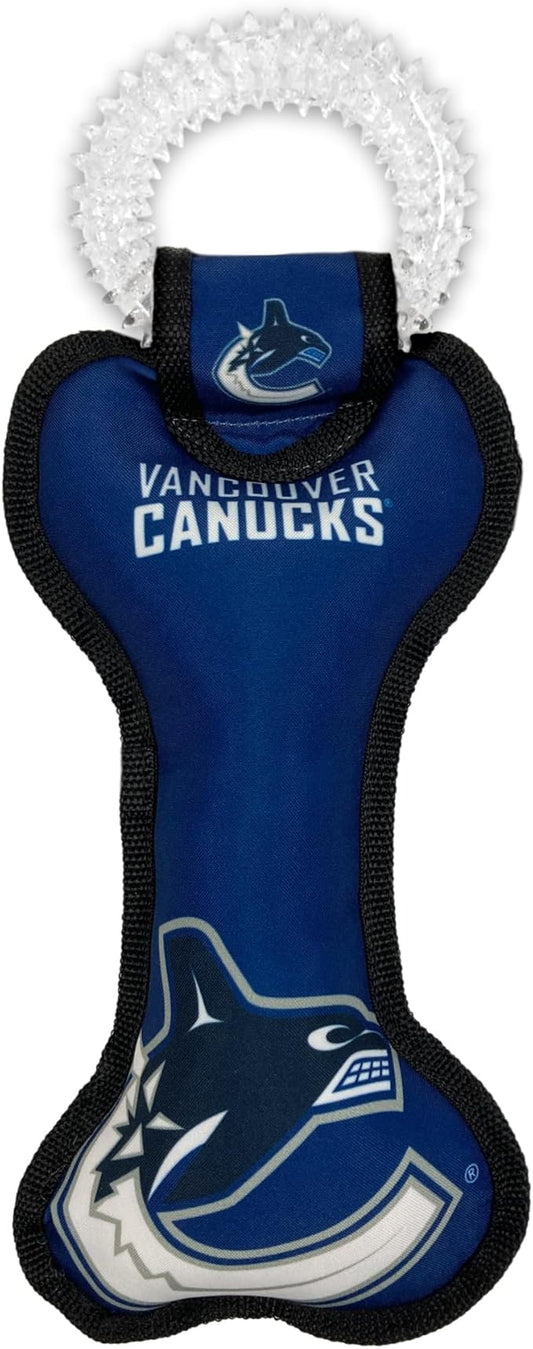 Pets First NHL Vancouver Canucks Dog Bone Squeak Toy with Cleaning Teething Ring