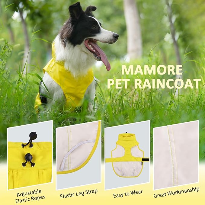 Waterproof Dog Raincoat, Adjustable Lightweight Dog Rain Jacket with Reflective Strip Leash Hole for Small Medium Large Dogs (Yellow, X-Small(4-9lb))