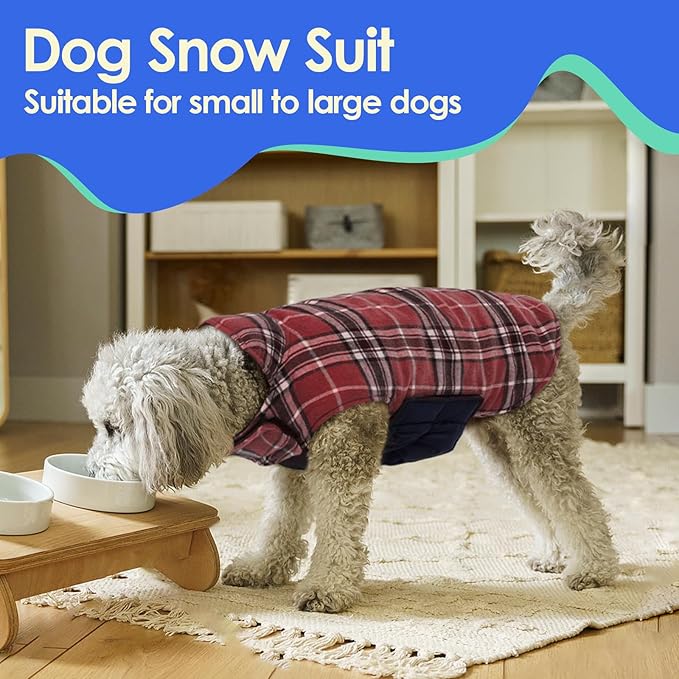 MIGOHI Dog Coat, Windproof Waterproof Reversible Jacket for Winter, British Style Plaid Warm Vest with Harness Hole, Small Medium Large Dogs, Cold Weather Coats, Red, XXL