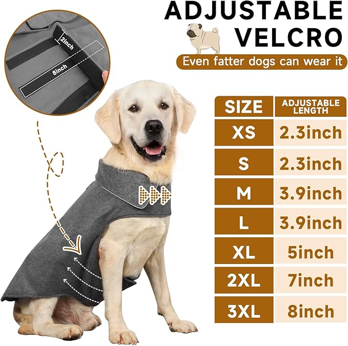 Fleece Dog Coat Pet Jacket Reflective for Cold Weather for Extra Large to Small Pets(Grey,M)