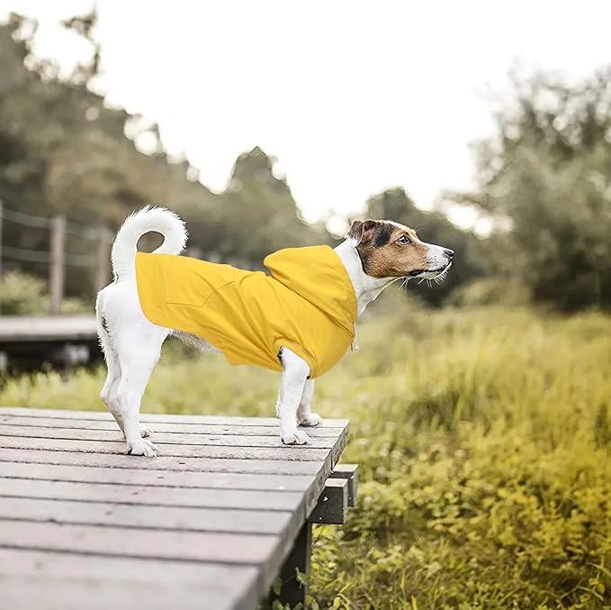 Dog Raincoat rain Jacket Dogs Waterproof fit for Small Medium Breeds Zipper Closure Pocket Storage in Cold Day - Yellow - XS