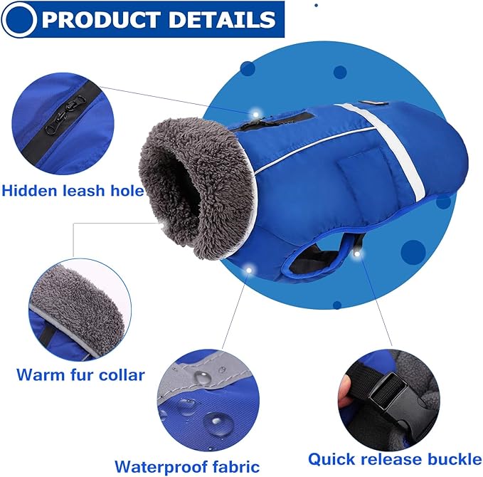 QBLEEV Warm Dog Coat Reflective Dog Jacket, Waterproof Dog Winter Coat Turtleneck Dog Clothes for Cold Weather, Thick Fleece Dog Snowsuit Christmas Dog Vest Pet Apparel for Small Medium Large Dogs XL