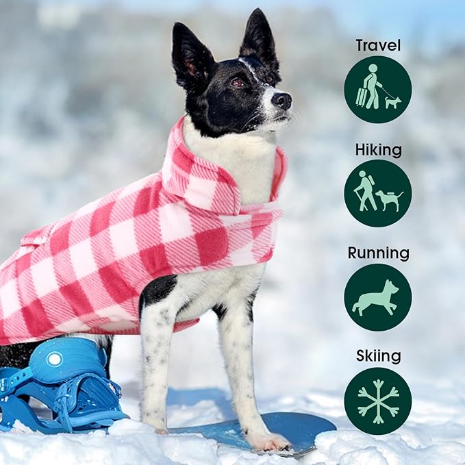 Kuoser Dog Winter Coat, Windproof Dog Fleece Jacket British Style Plaid Cold Weather Doggie Vest Coats, Reversible Cozy Warm Pet Clothes Apparel for Large Size Dogs XL