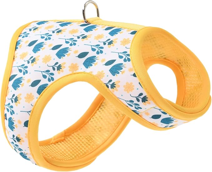 Mile High Life Dog Harness, Air Mesh Floral Vest Harness for 20 lbs Small Dogs & Cats, Easy Get on Adjustable Easy Closures Both Neck and Chest(Yellow Flower, XS Chest 14"-16")