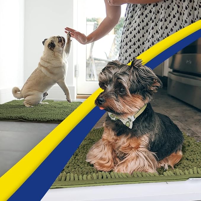 Muddy Mat® AS-SEEN-ON-TV Highly Absorbent Microfiber Door Mat and Pet Rug, Non Slip Thick Washable Area and Bath Mat Soft Chenille for Kitchen Bedroom Indoor and Outdoor - Army Green 36" x 120"