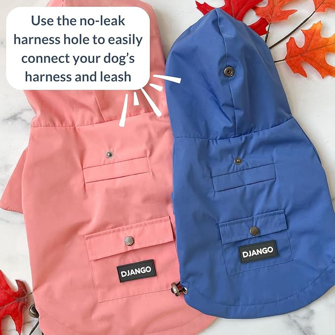 DJANGO Highland Dog Jacket & Raincoat – Water-Repellent, Lined Dog Coat with Hood, Adjustable Fit & Harness Hole – Lightweight Rain & Wind Jacket for Small & Medium Dogs up to 30 lbs (Olive, Large)