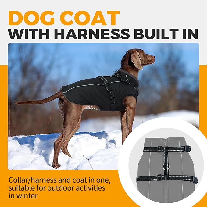 Lelepet Waterproof Dog Jacket with Harness Built in Warm Dog Winter Coat, Reflective Fleece Jacket Jacket, Dogs Coats for Small Dogs, Thermal Pet Snowsuit for Cold Weather Chihuahua, Maltese, Black XS