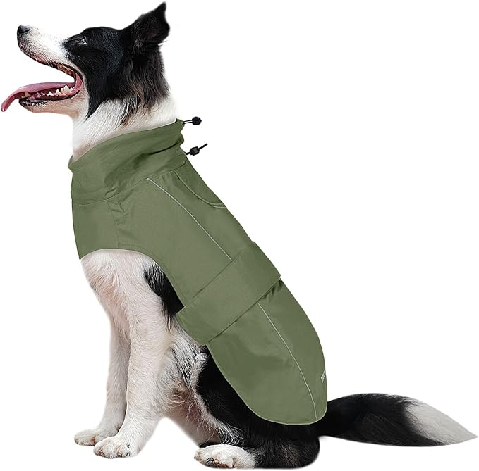Waterproof Dog Raincoat, Adjustable Lightweight Dog Rain Jacket with Reflective Strip Leash Hole for Small Medium Large Dogs (Green, Small(9-13lb))