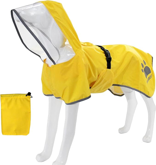 MAMORE Dog Raincoat Waterproof, Lightweight Adjustable Dog Rain Coat Hooded Poncho with Reflective Strip for Large Medium Small Dogs(Yellow, Medium)