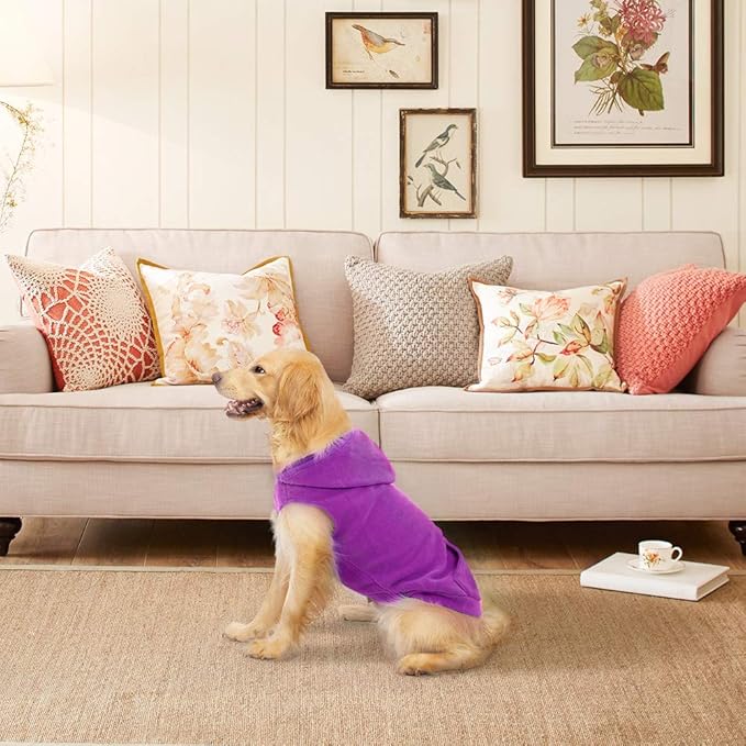 EXPAWLORER Dog Hoodie Fleece Sweater Vest, Hooded Dog Sweatshirt Fall Winter Pet Clothes with Leash Hole, Sleeveless Warm Cozy Puppy Clothing for Cat Small Medium Large Dogs Girl Boy, Purple XL