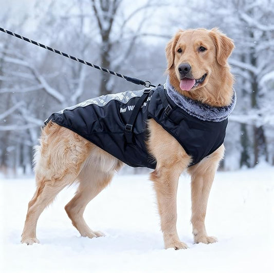 Dog Coat for Medium Large Dogs,Waterproof Reflective Dog Winter Jacket with Harness, Fleece Snowsuit,Warm Pet Winter Coat(Reflective White-XL)