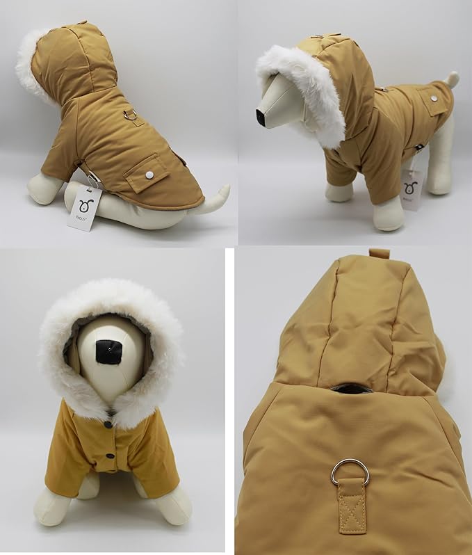 Pet Warm Dog Coat for Winter Dog Clothes Hooded Dog Jacket for Small Puppies Medium Large Dog Cat Clothes Insulated Padded Snow Jacket for Cold Weather Faux Fur (Small, Yellow)