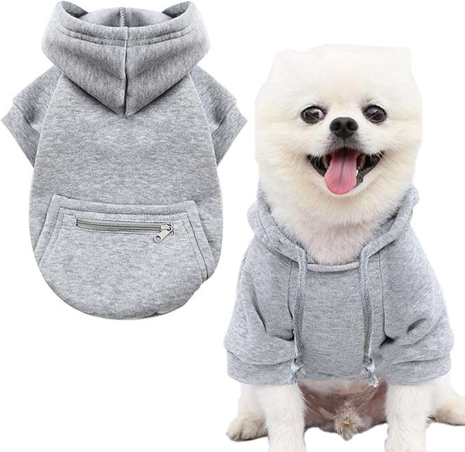 Jecikelon Pet Dog Cold Weather Coat with Pocket Winter Dog Hoodie Warm Puppy Clothes for Small Dogs Chihuahua Clothing (Grey, X-Large)