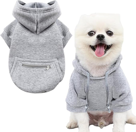 Jecikelon Pet Dog Cold Weather Coat with Pocket Winter Dog Hoodie Warm Puppy Clothes for Small Dogs Chihuahua Clothing (Small, Y02-Grey)